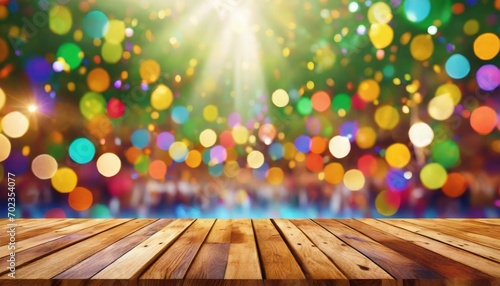 base mesa de madeira com fundo colorido festa, carnaval, alegria