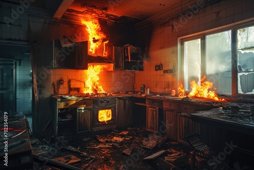 Devastating House Fire  Flames Engulfing the Residential Kitchen