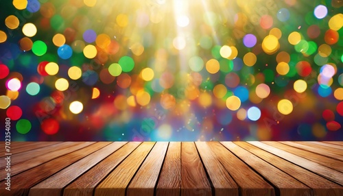 base mesa de madeira com fundo colorido festa, carnaval, alegria © coffeee