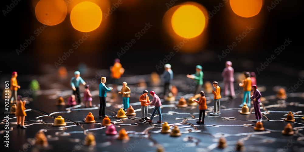 Social network symbolized by linked small figurines Social network symbolized by linked small figurines