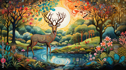 Decorative colorful picture with a deer © Abdulmueed
