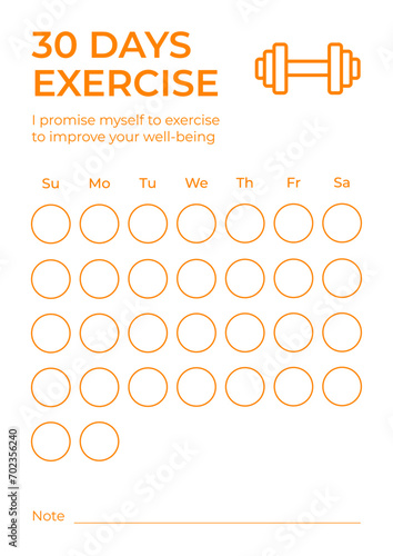 30 days exercise planner. Checklist template. (ID: 702356240)