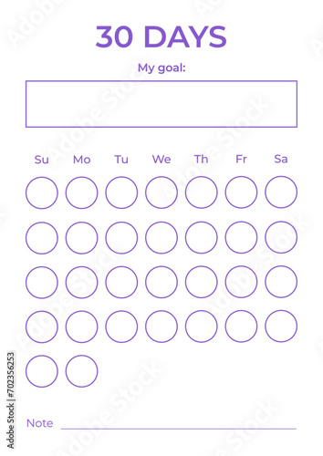 30 days planner. Checklist template. (ID: 702356253)