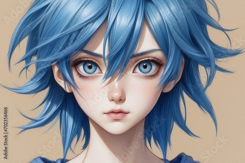 Beautiful anime girl blue eyes art