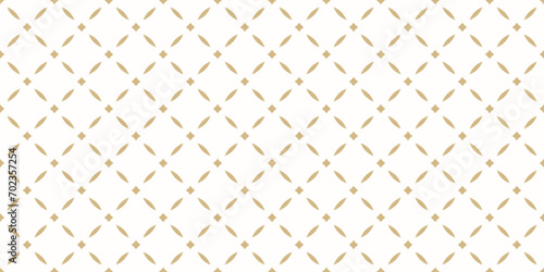 Vector golden abstract geometric seamless pattern in oriental style. Luxury minimal background. Simple graphic ornament. Subtle elegant repeated gold texture with diamonds, mesh, grid, lattice, net