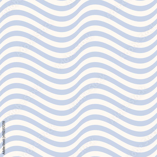 Ð¡urved wavy lines vector seamless pattern. Simple texture with blue and white waves, stripes.  Abstract ripple background, flow, fluid surface, water, sea,  illusion of movement. Repeated geo design