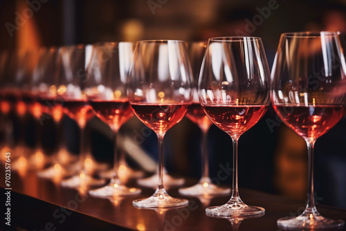 Glasses with tasty wine, closeup view. photo