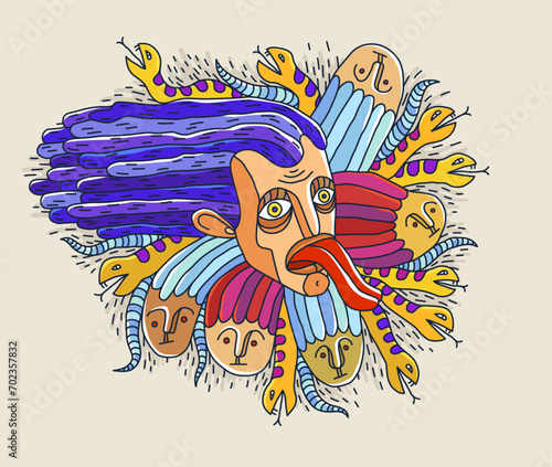 Abstract face vector art, illustration of face stylized artistic style, human abstraction art, surreal and bizarre portrait.
