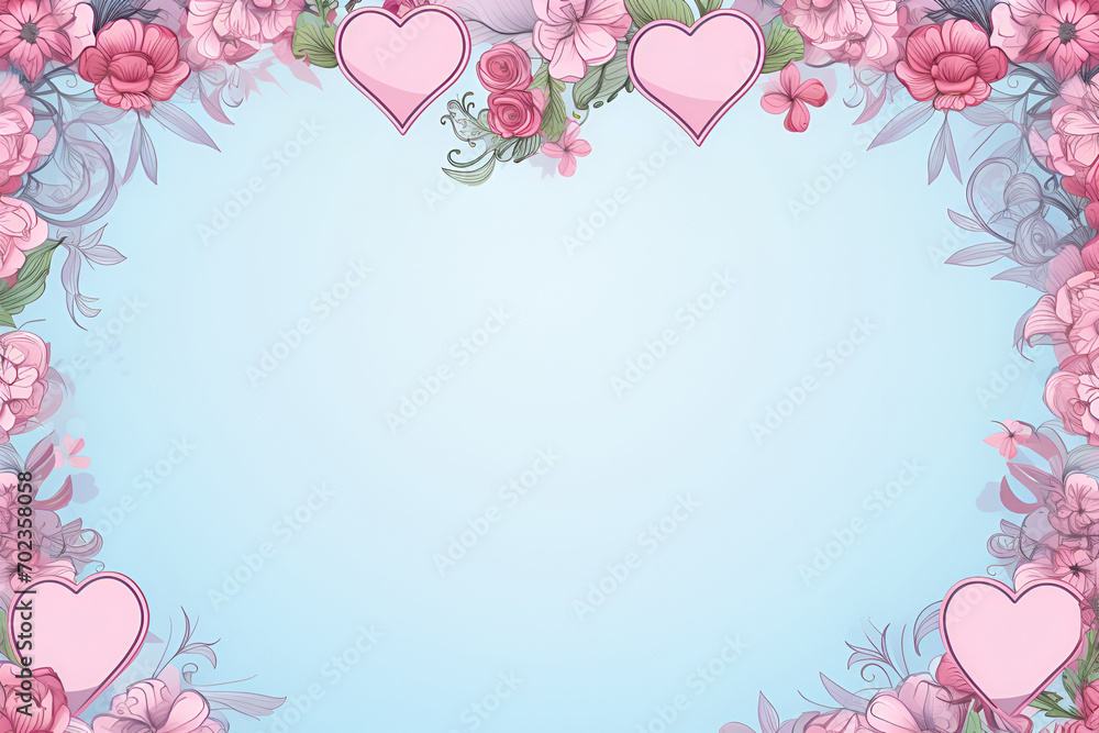 Valentine's Day background, in the form of lines and sketches of bright elements, with copy space, in bright pink color.