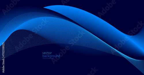 Smooth flow of wavy shape with gradient vector abstract background, dark blue design curve line energy motion, relaxing music sound or technology.