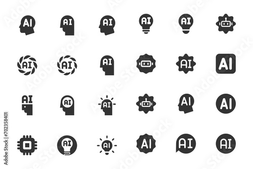 Artificial intelligence black icon set
