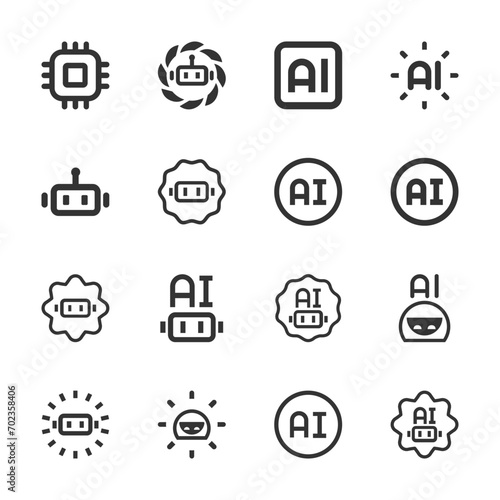 Artificial intelligence black icon set