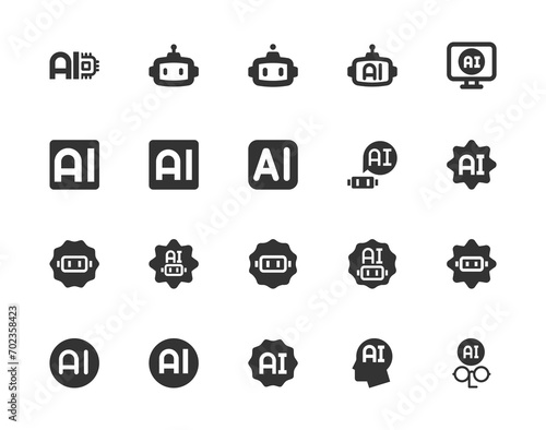 Artificial intelligence black icon set