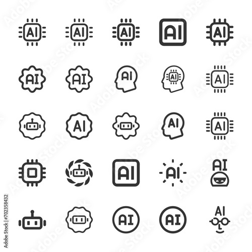 Artificial intelligence black icon set