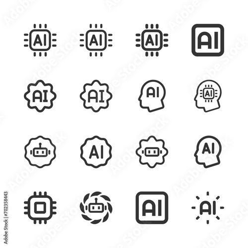 Artificial intelligence black icon set