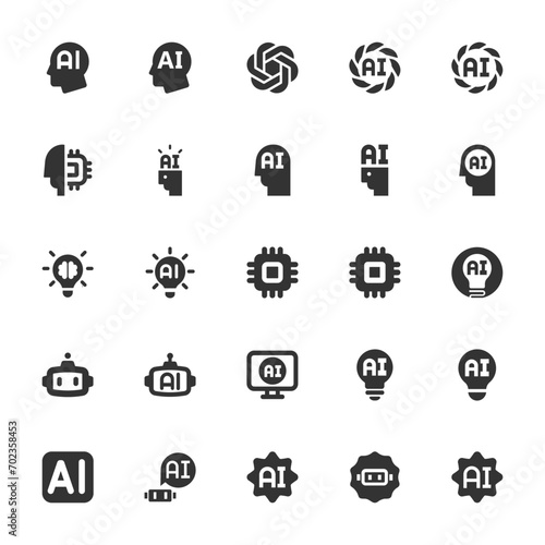 Artificial intelligence black icon set