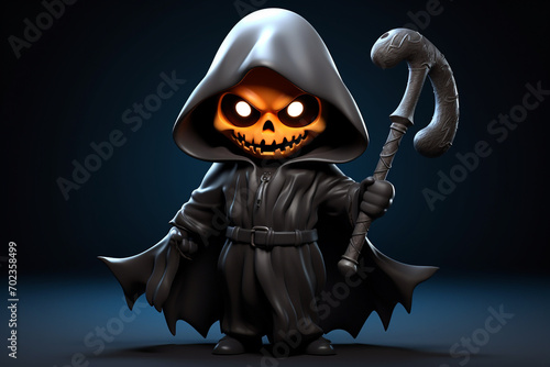 Halloween characters horror 3D illustration. Halloween character like grim reaper mascot cartoon photo