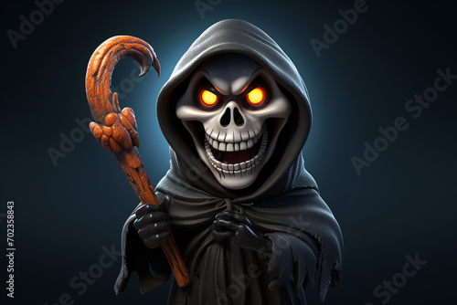Halloween characters horror 3D illustration. Halloween character like grim reaper mascot cartoon