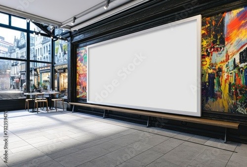 Blank wall white large poster frame in modern bar hotel rest house