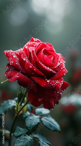 Crimson Romance: Valentine's Day Dew-Adorned Rose - Made with Generative AI (Midjourney)