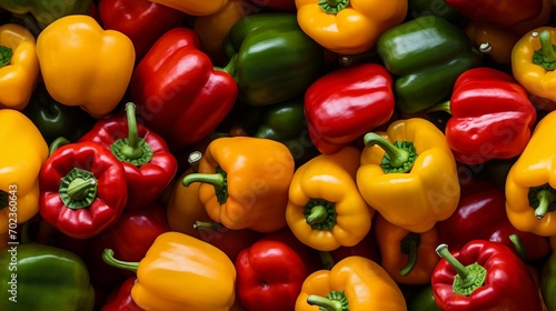 Ein Hintergrundbild von roten, grünen und gelben Paprika als endloses Muster. photo