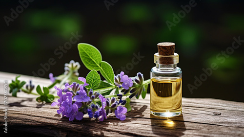 bottle  jar with verbena essential oil extract