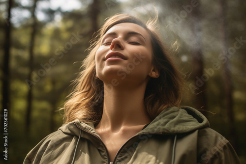 Portrait of a woman breathing fresh air 