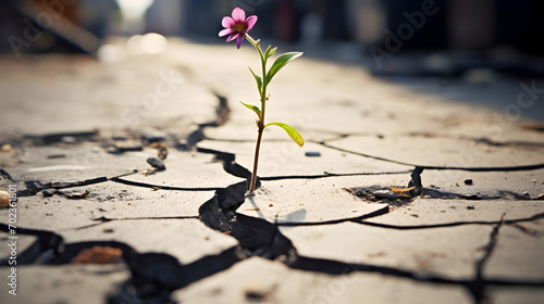 Small flower growing on cracked street