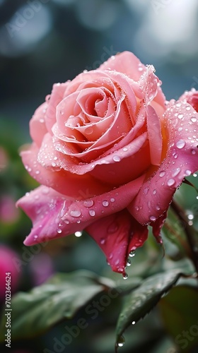 Blush of Love: Pink Rose with Dew for Valentine's - Made with Generative AI (Midjourney)