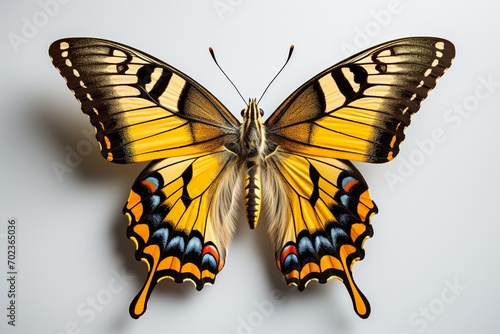 Swallowtail butterfly isolated on transparent background, beautiful swallowtail butterfly standing on a flower over white background,