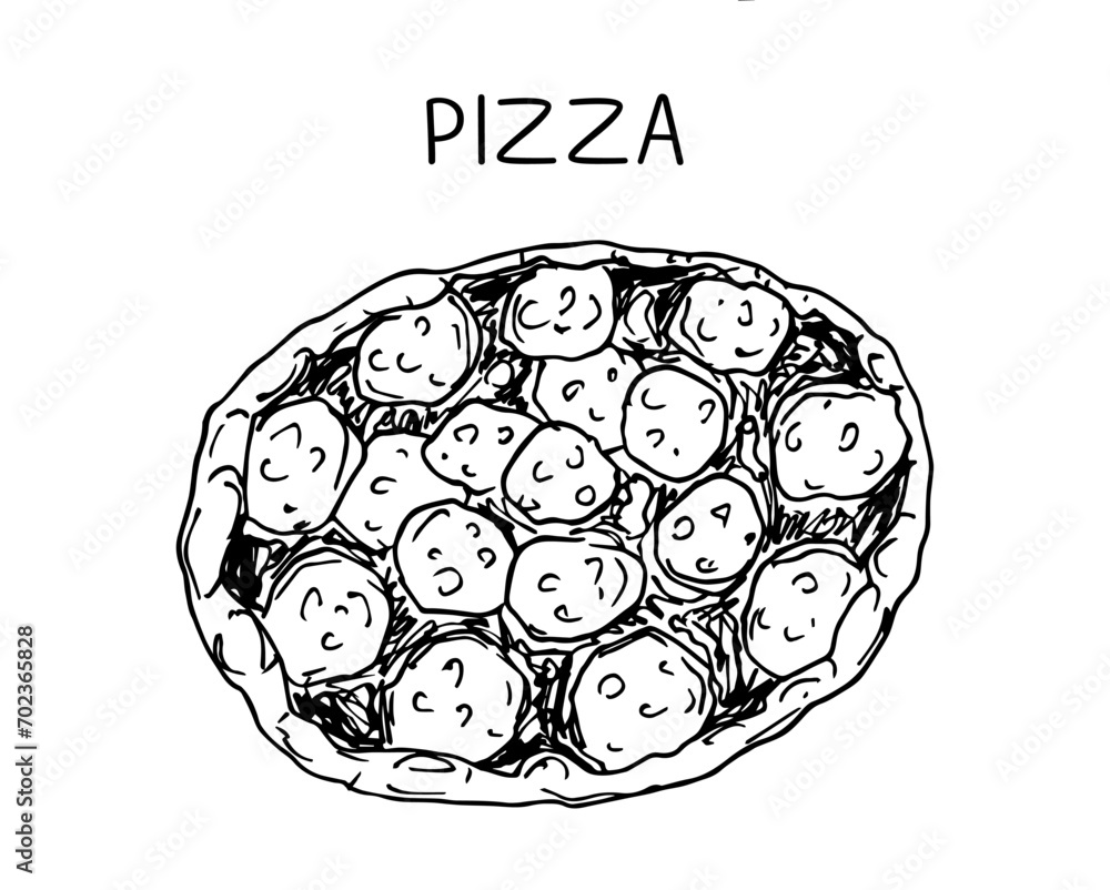 Sketch hand draw pizza on a white background.Italian Vector illustration. Sketch hand draw pizza on a white background.Italian Vector illustration.