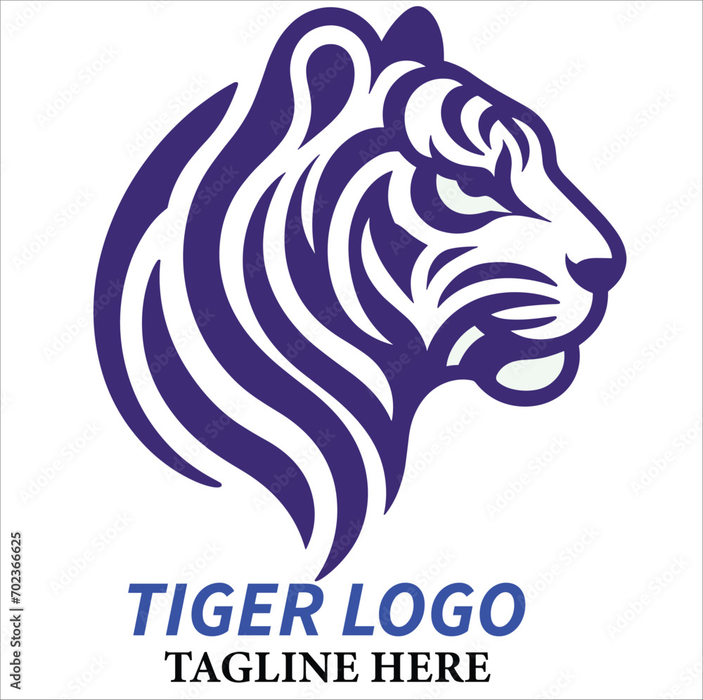 tiger head , tiger face, Tiger head fierce line art logo