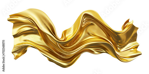 Abstract realistic golden metal shape. Fluid golden wave. Intertwined luxurious gold shape.