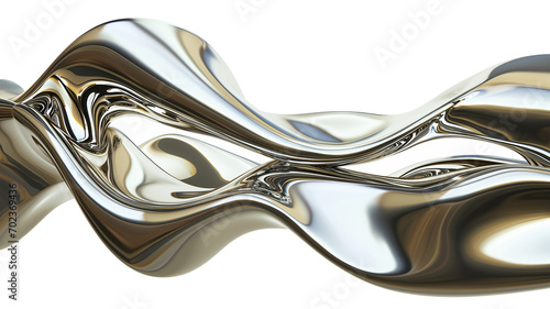 3d rendering wave chrome metallic band. Flowing abstract metal shape.