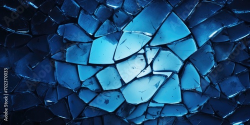Banner with blue broken glass, texture photo