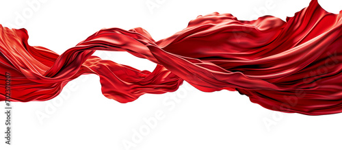 Flying red silk fabric. Waving satin cloth isolated on transparent background. photo
