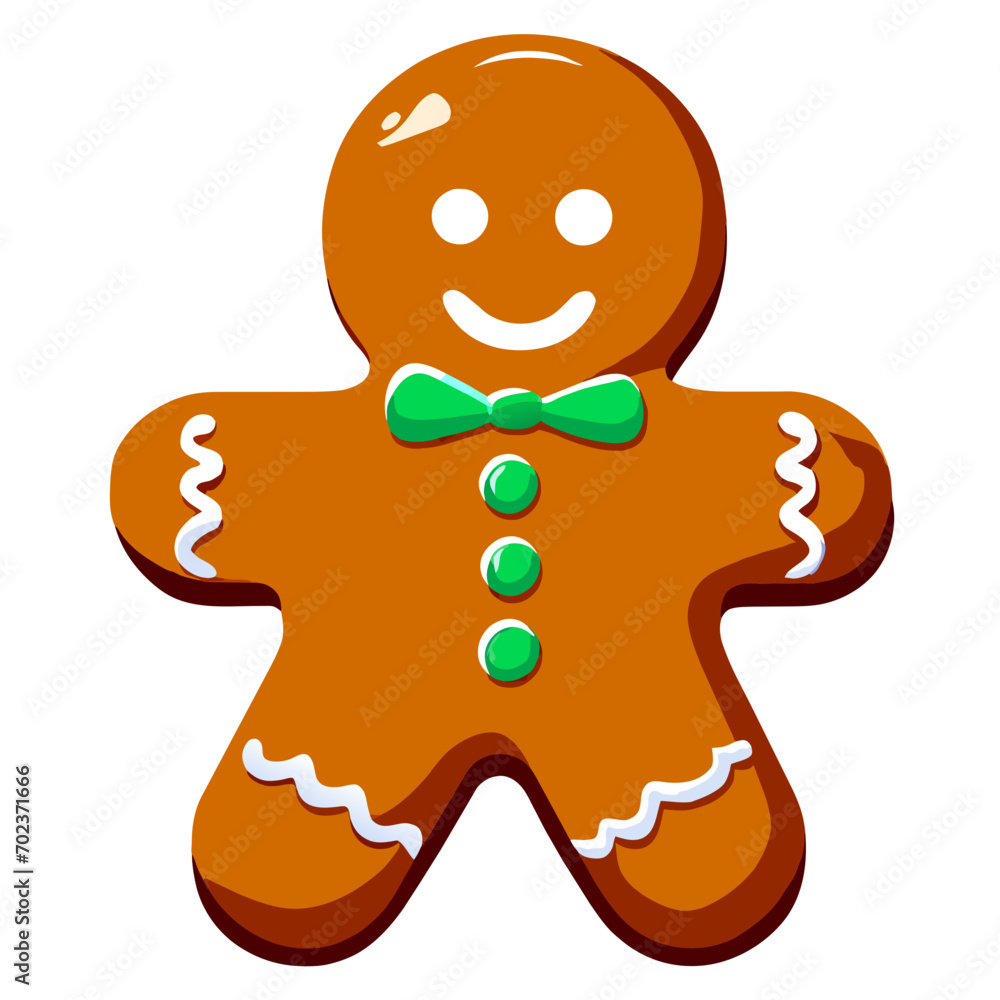 Obraz premium Gingerbread man. New year cookies, sweets. Cute christmas gingerbread man in flat style isolated on white background. Christmas icon. Holiday winter symbols. Festive treats. Vector illustration.