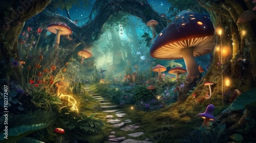 Enchanted fairy forest a magical forest with spark. AI generated