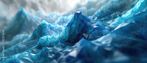 Icy blue digital peaks in a serene, expansive arctic landscape.