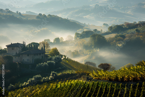 Foggy hills and vineyards  inspired by the Tuscan countryside