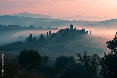 Misty morning inspired by the Tuscan countryside