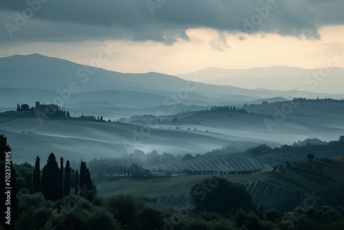 Dusk over the hills  inspired by the Tuscan countryside