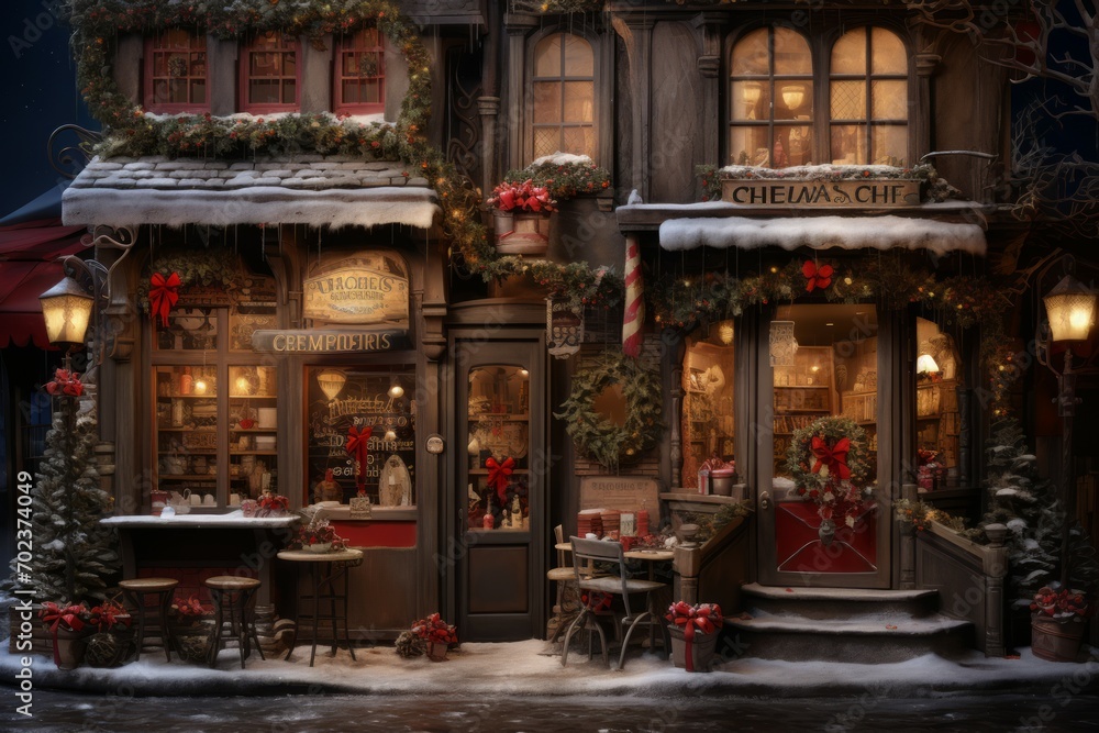Fototapeta premium Christmas Coffee Shop - Generative AI