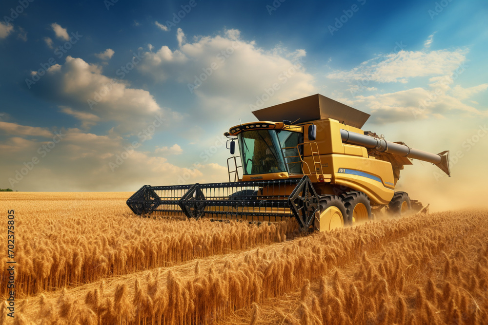 Fototapeta premium Combine harvester on the wheat field