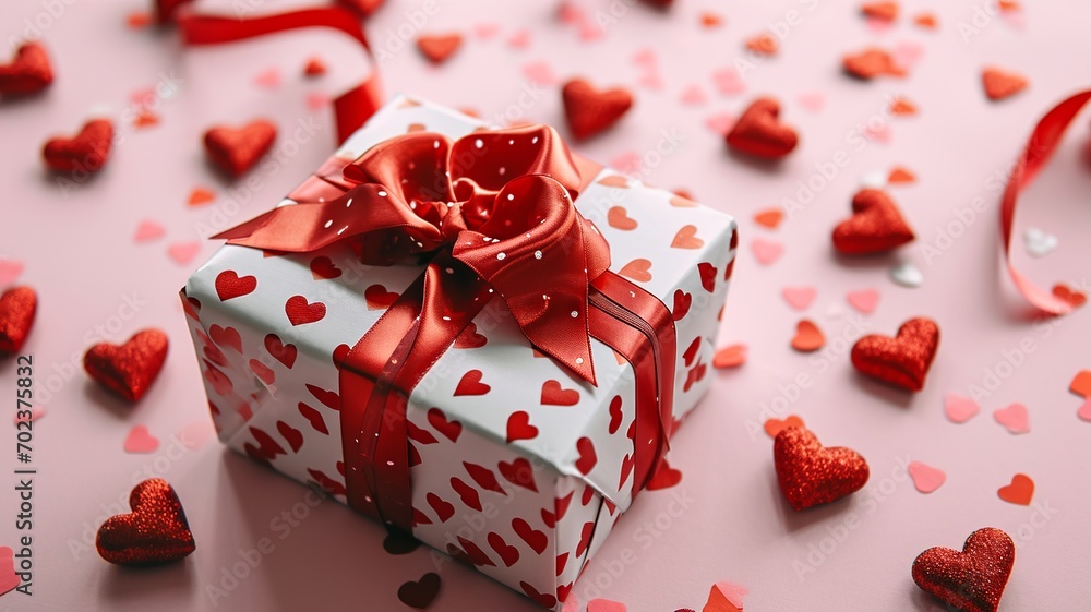 Valentine's Day Charm: Gift Box and Hearts on Pink Valentine's Day Charm: Gift Box and Hearts on Pink
