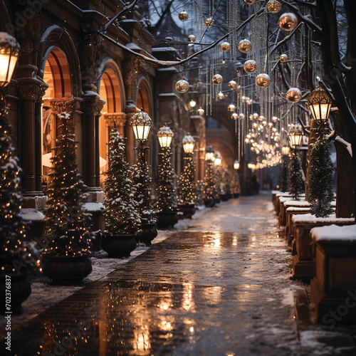 Beautiful street scenery at Christmas. Created ai generated