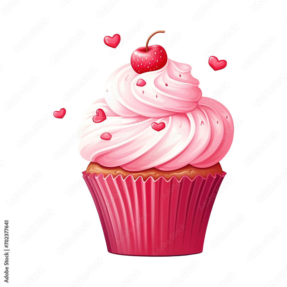 Cupcake with cherry on top. AI generated image Cupcake with cherry on top. AI generated image