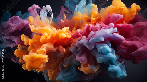 Abstract ink explosion creates vibrant underwater fantasy with smooth curves