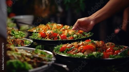 Food catering dinner on the restaurant table for celebration parties