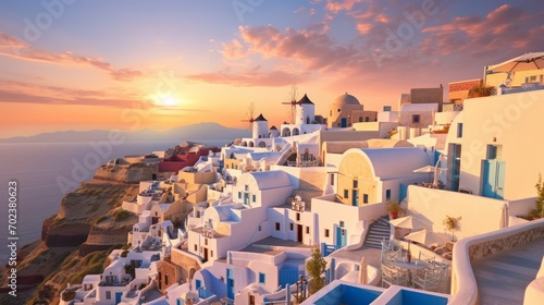 Santorini greece explore the charming white washed. AI generated photo